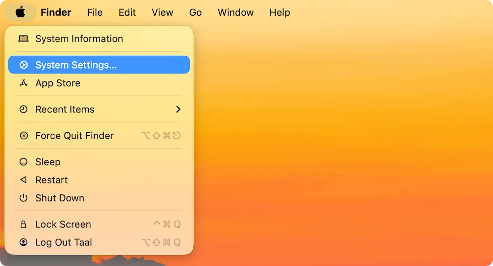 click Finder on Apple menu