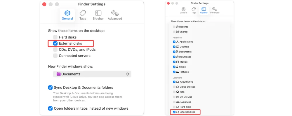 Click General and Sidebar