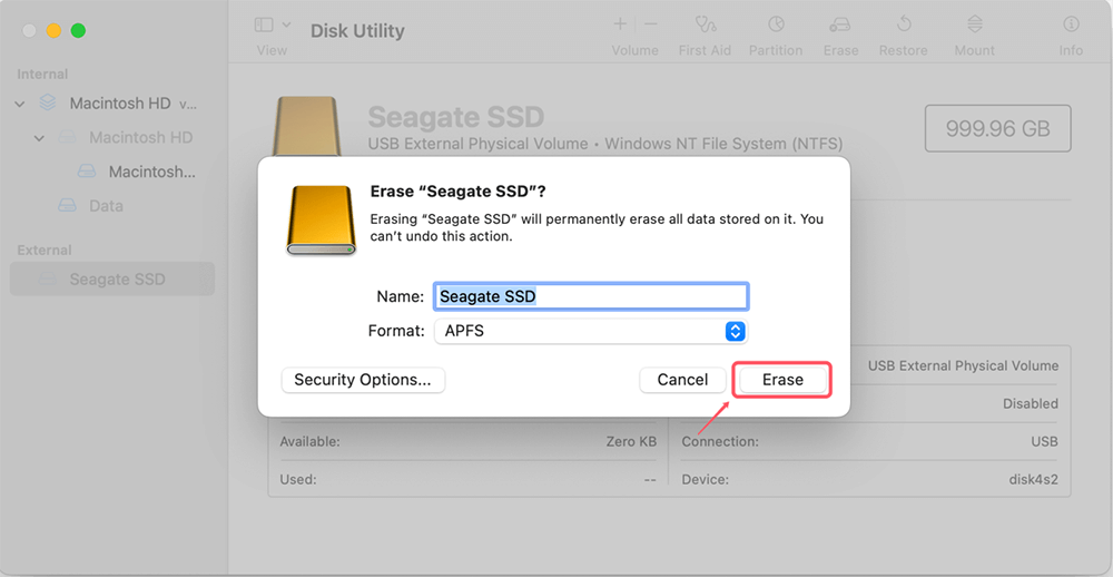 Give the volume a name and check your choices
