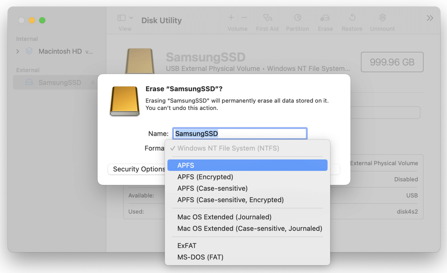 use Samsung portable SSD T7 on Mac