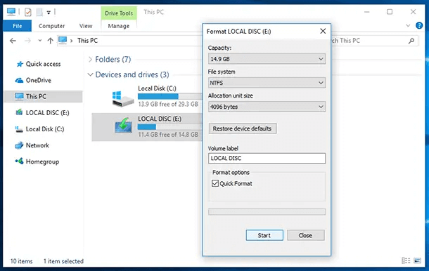 erase NTFS drive