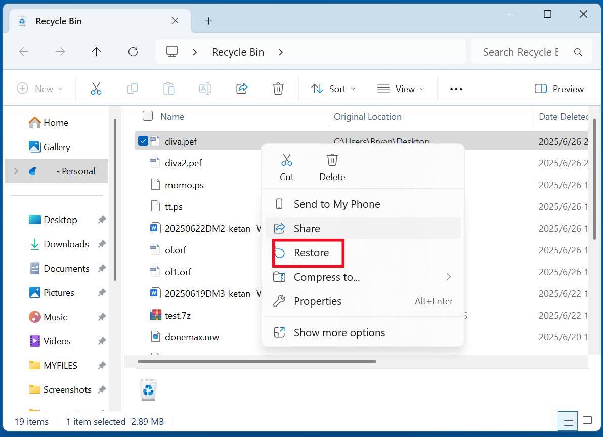 recover deleted PEF files