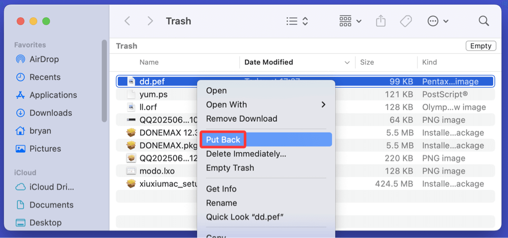 recover deleted PEF files