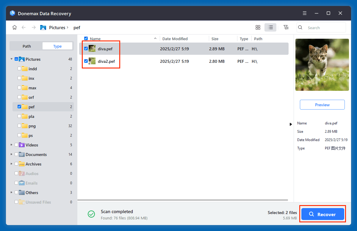 recover deleted PEF files