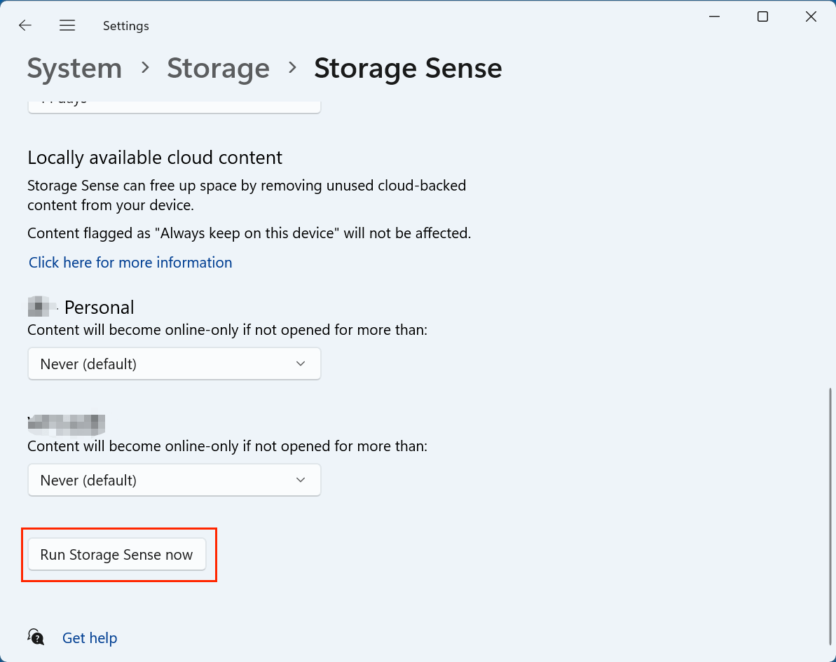 Windows Storage Sense