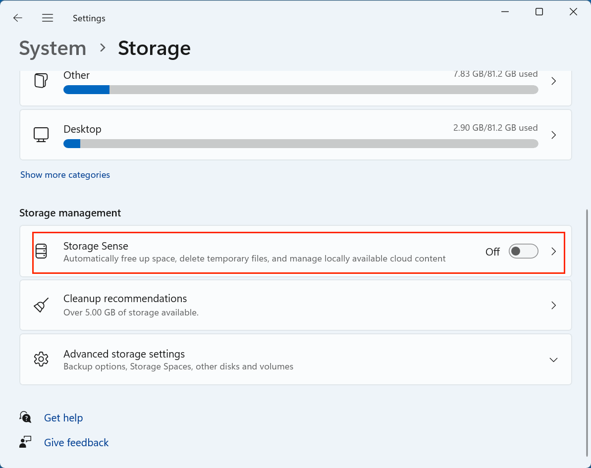 Windows Storage Sense