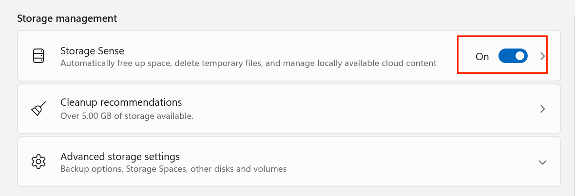 Windows Storage Sense