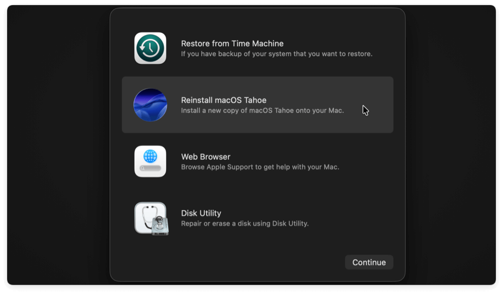 wipe startup disk on macOS Tahoe