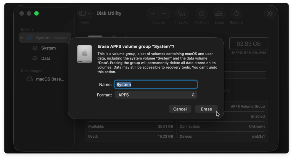 wipe startup disk on macOS Tahoe