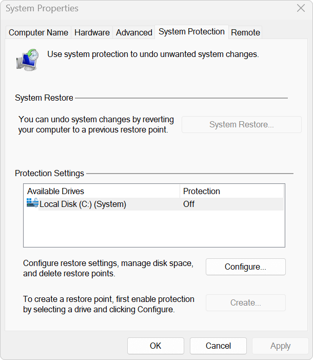 enable and disable System Restore