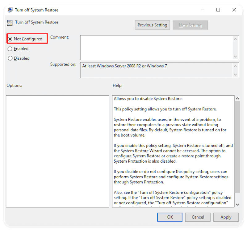 enable and disable System Restore