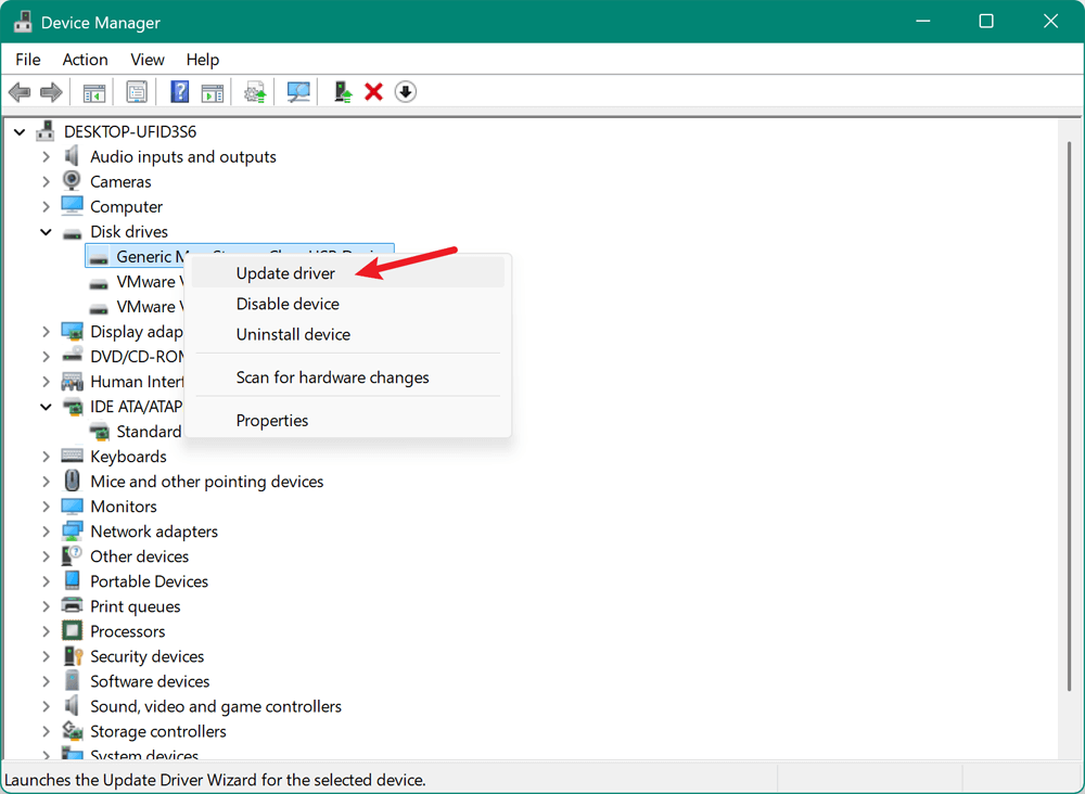 Right-click on any entry related to the SSD or storage controller and choose Update driver