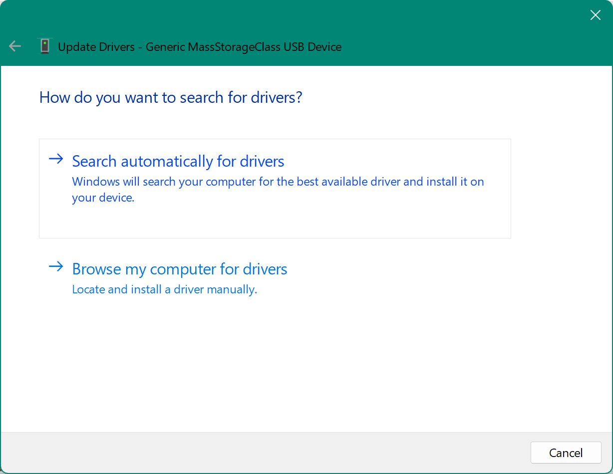 Click Search automatically for drivers