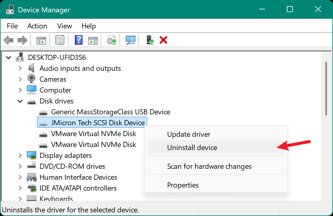 Expand Disk Drives and uninstall any greyed-out drives