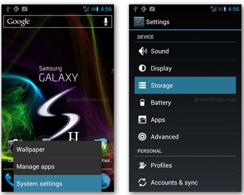 Navigate to Storage or Device Care