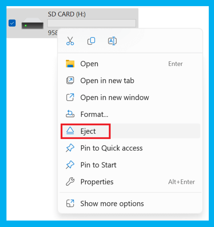 Eject the SD Card via File Explorer