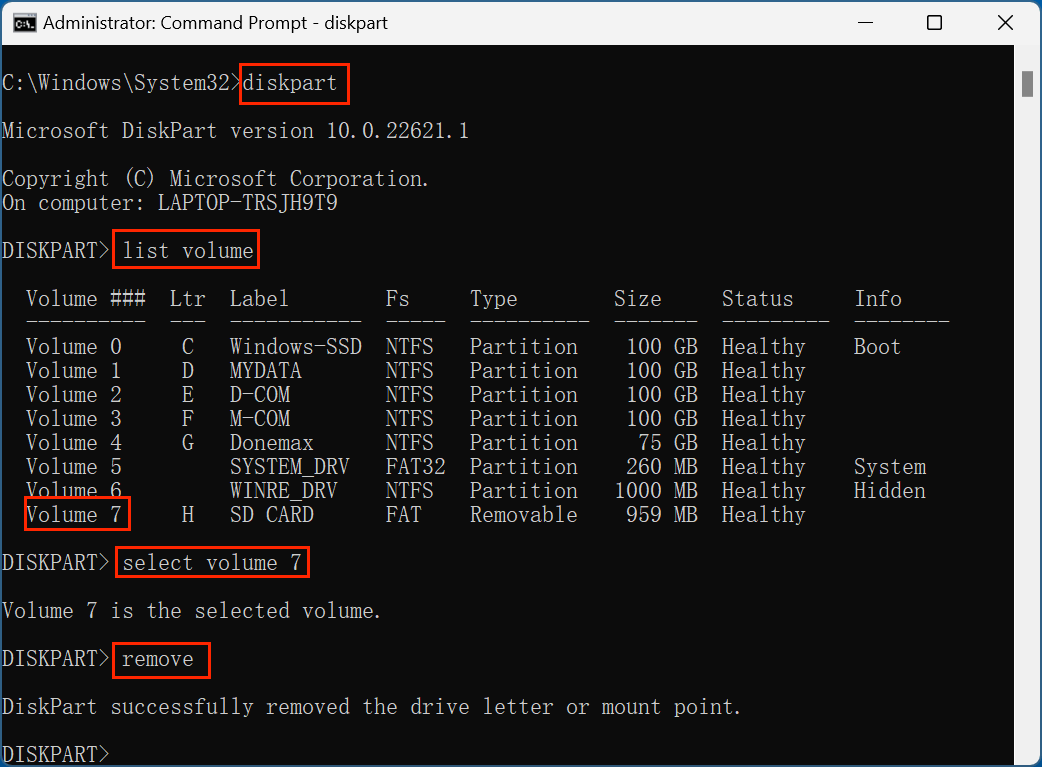 Use Command Prompt for Safe SD Card Ejection