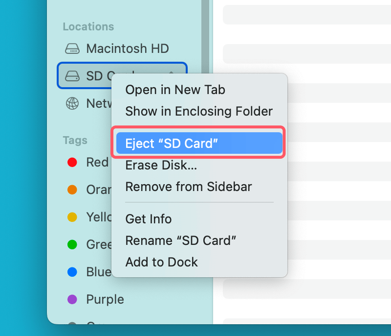 Eject the SD Card from Finder