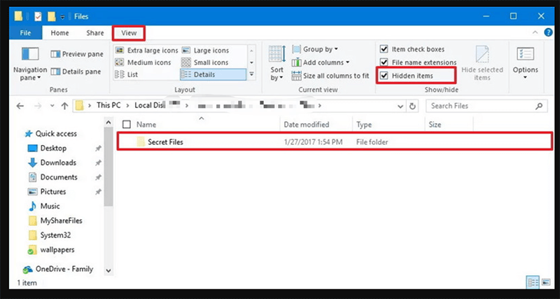 check the box next to 'Hidden items.'