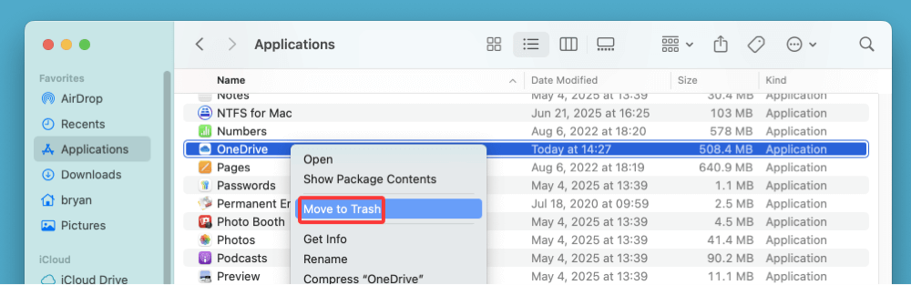 uninstall OneDrive on Mac