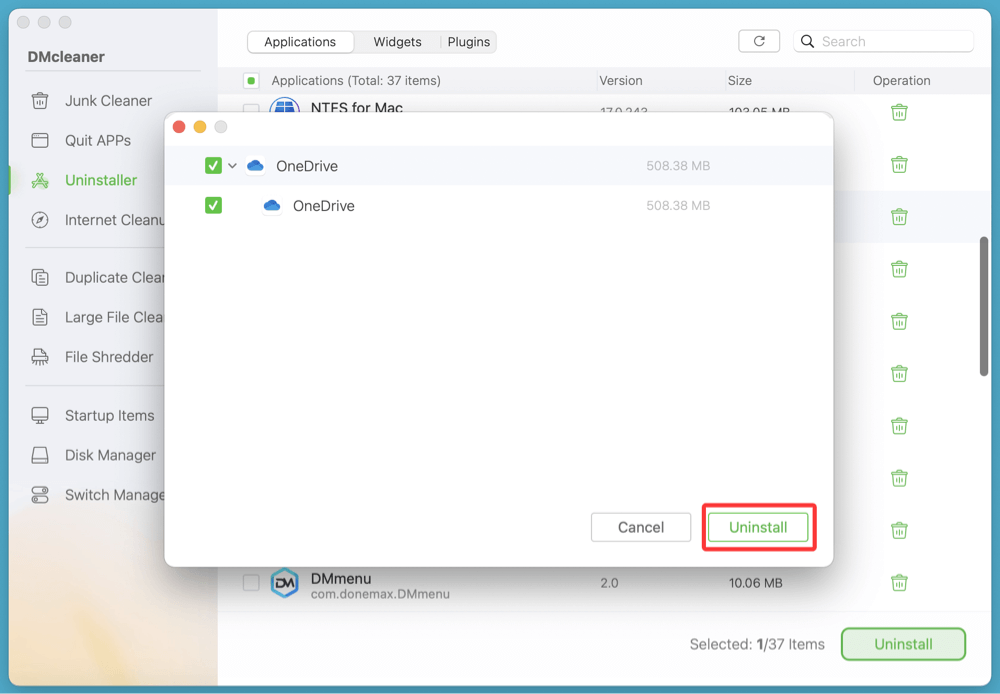 uninstall OneDrive on Mac