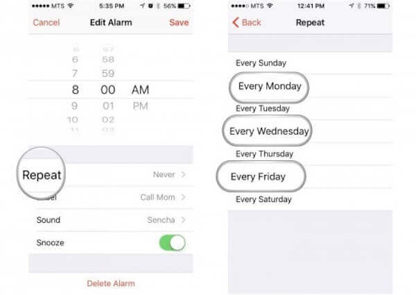 Check alarm settings