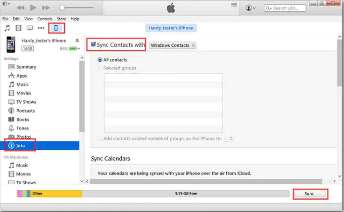 Sync contacts to new iPhone