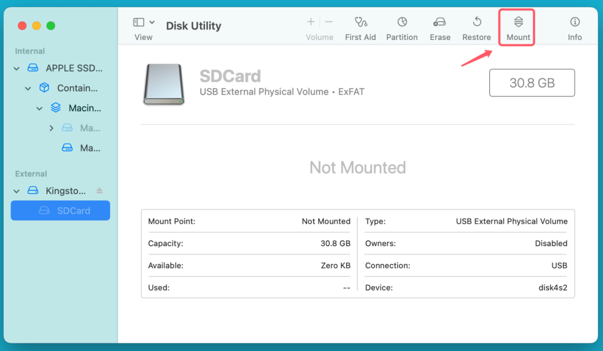 Mac refuses to recognize the connected SD card