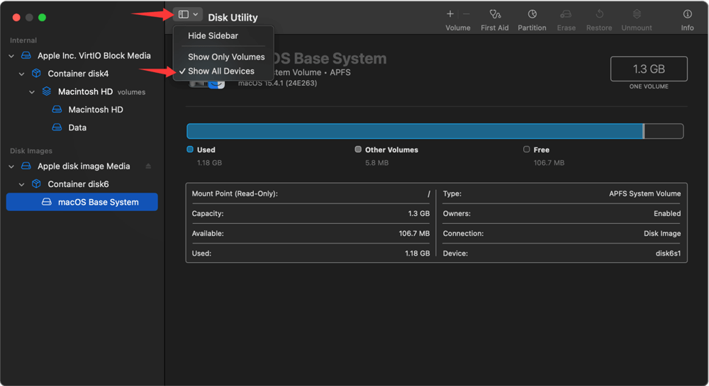 Click View > Show All Devices