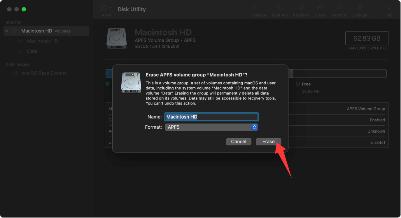 Click Erase to confirm