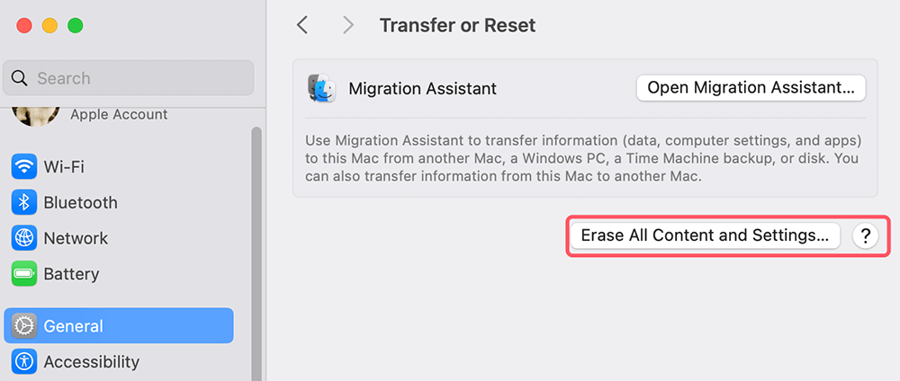 Click Erase All Content and Settings
