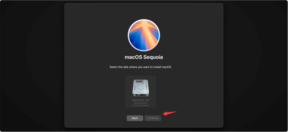 Select the freshly erased drive as the installation destination