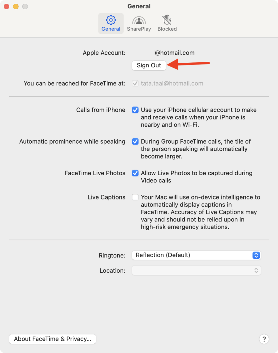 Sign Out of FaceTime