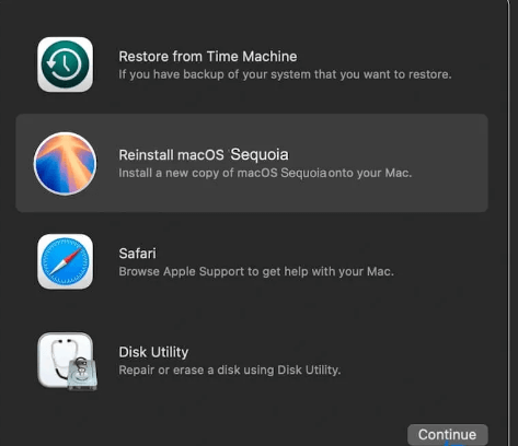 Pick 'Reinstall macOS Sequoia'