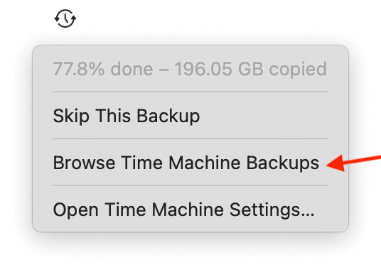 Select Browse Time Machine Backups