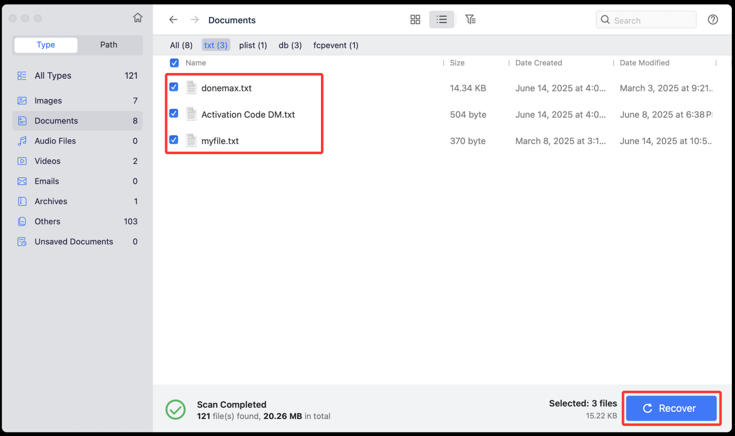 Click on Recover button to save them