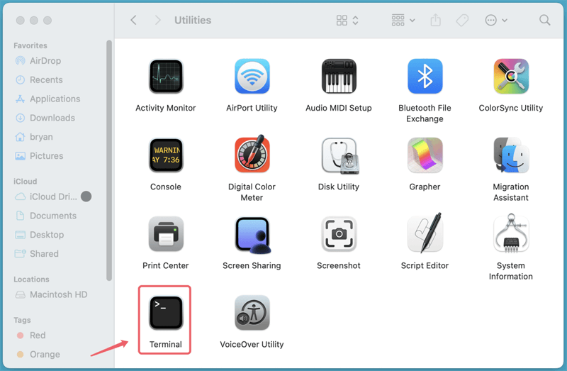Open Terminal from Utilities via Applications