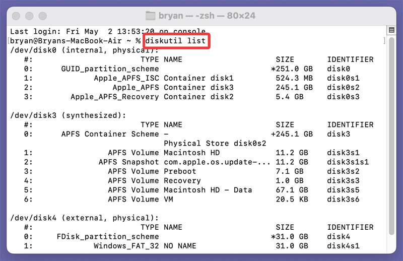 Using diskutil and fsck_hfs