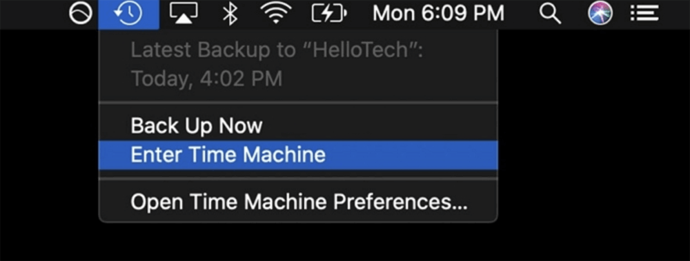 Launch Time Machine from the menu bar