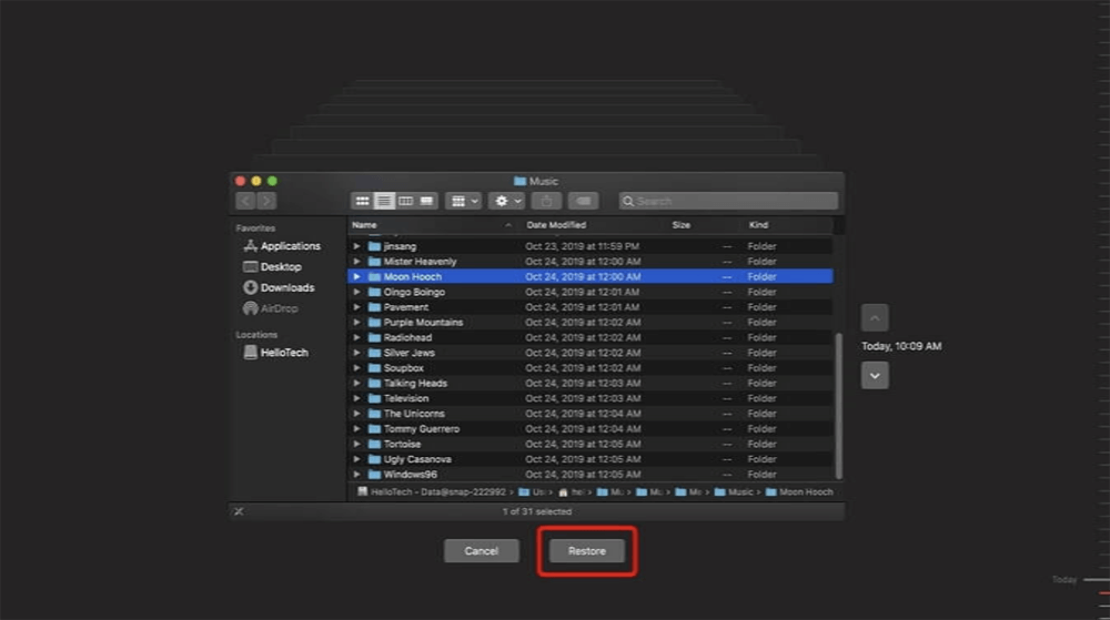 Use the timeline to locate and restore the file