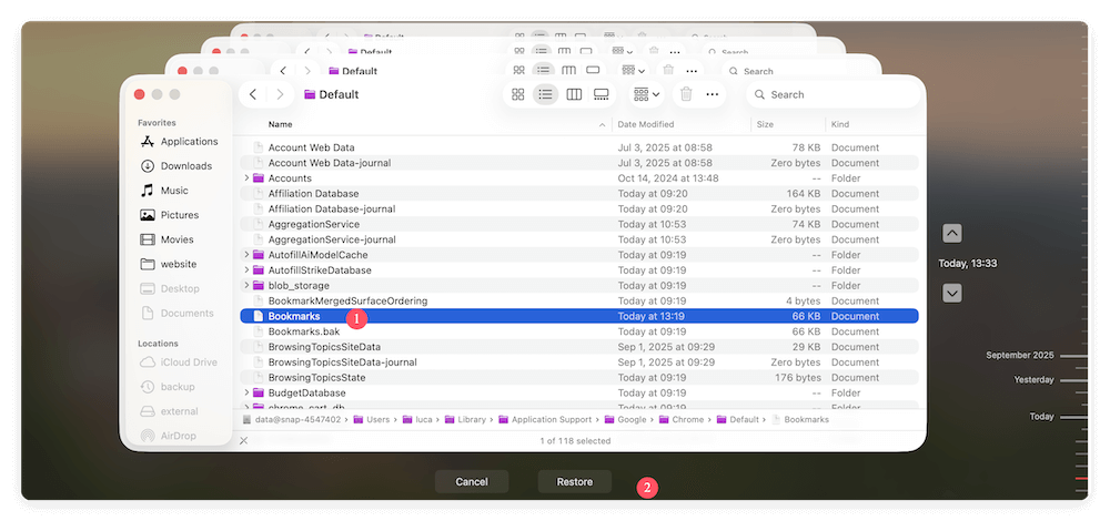 recover Chrome bookmarks on Mac