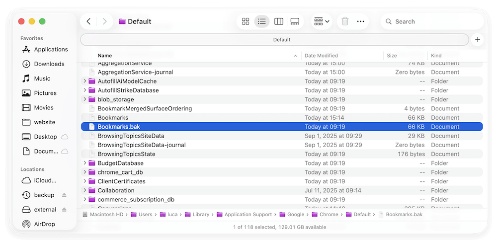 recover Chrome bookmarks on Mac