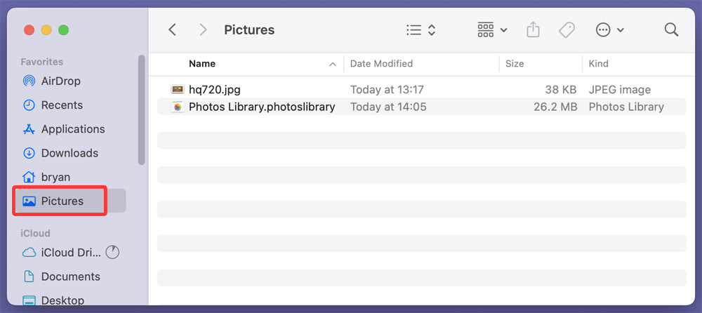 Using Finder Sidebar To Access The Pictures Folder