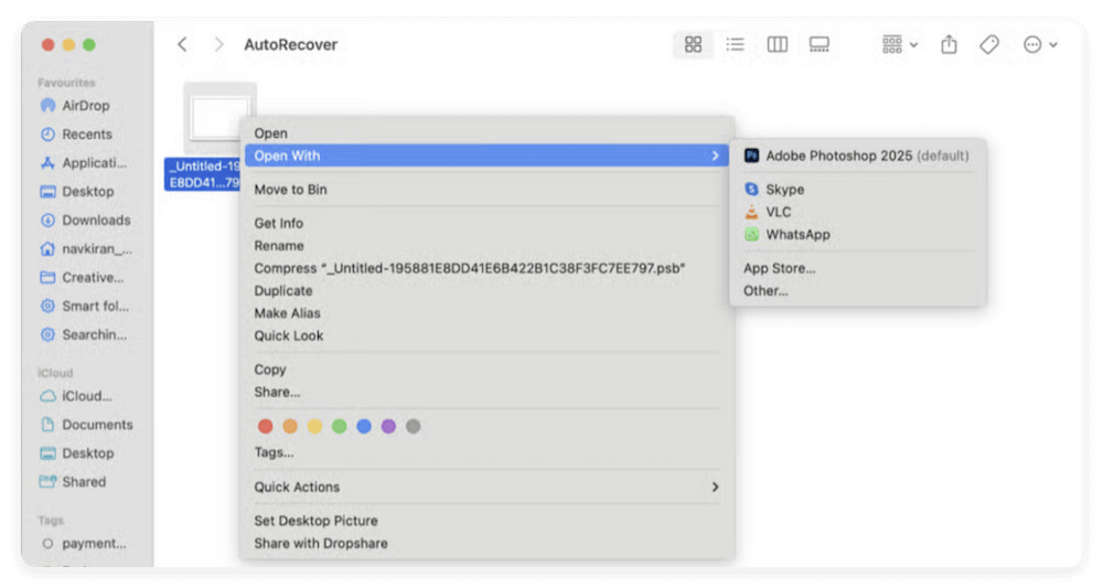 recover lost Photoshop files on Mac