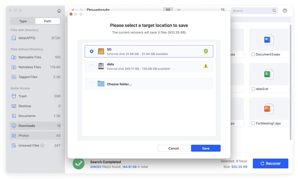 recover lost WPS Office documents on Mac