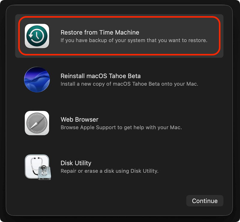 restore Mac from Time Machine