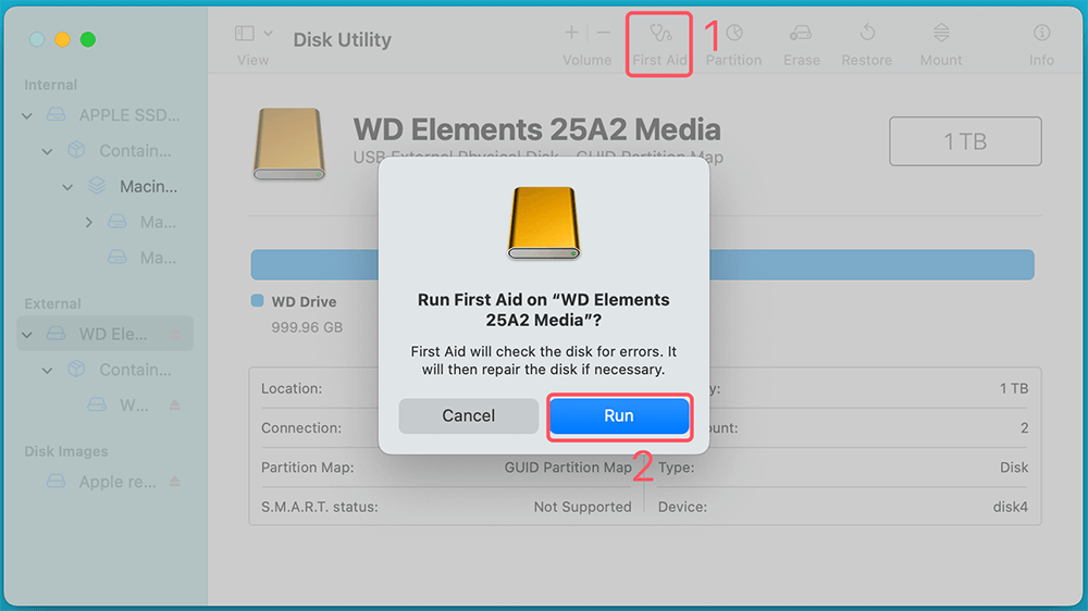 Use Disk Utility to Repair WD External Hard Drive on Mac
