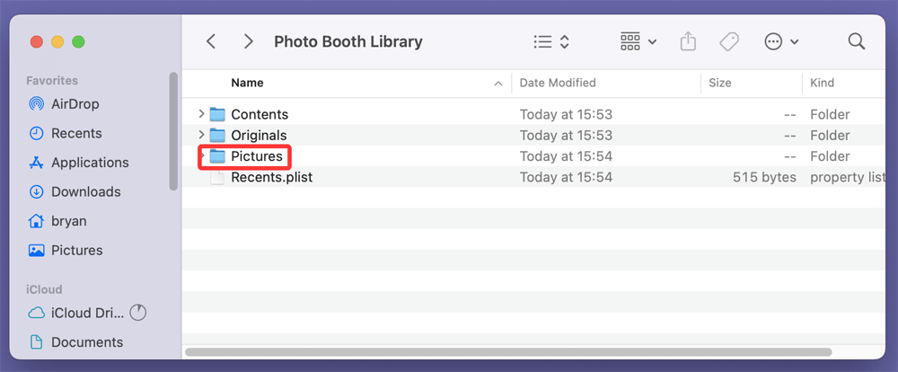 open the Pictures folder