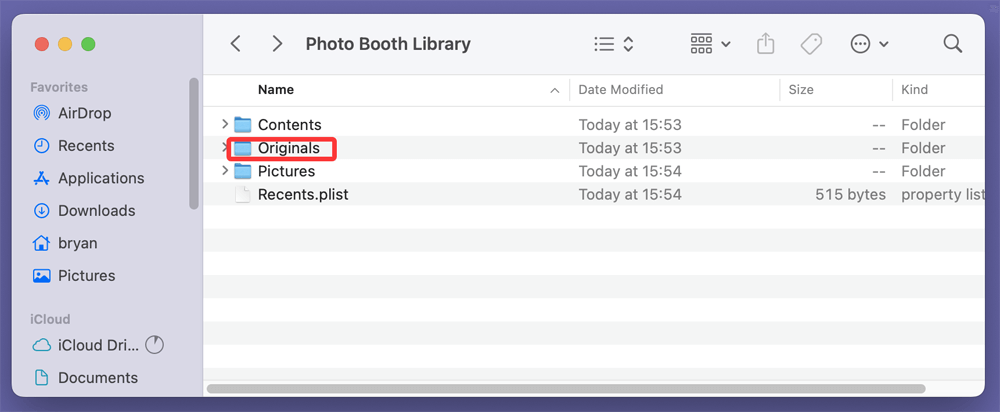 Originals folder contains the raw photos and videos