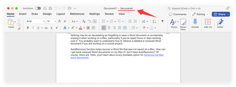 Word AutoRecovery on Mac